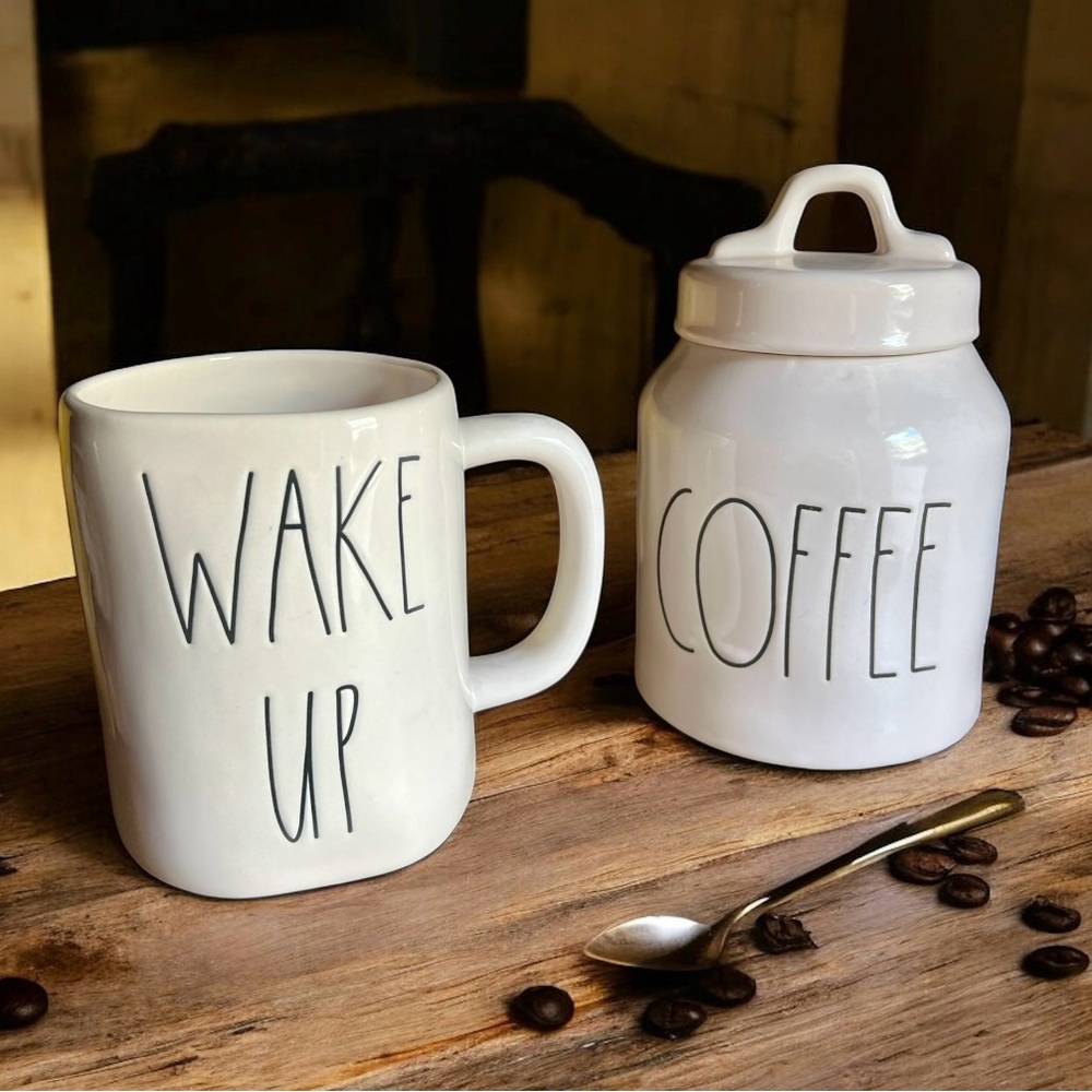 Rae Dunn White 'Wake Up' Mug and 'Coffee' Canister Set
